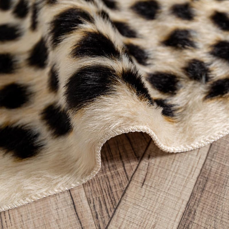 yingda1992 Leopard Area Rug Animals Printed Hide Mats Faux Fur Cowhide Skin Carpet for Home Office, Living Room, Bedroom, 5.2ft x 6.5ft (160 x 200cm) - Image 5